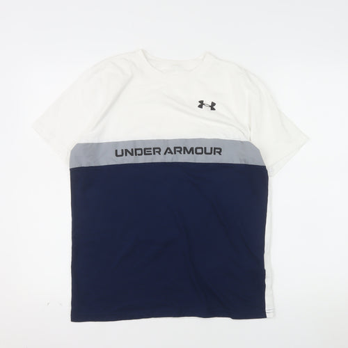 Under Armour Mens White Blue Loose Fit Crew Neck T-Shirt YXL