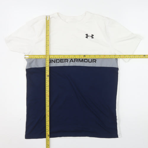 Under Armour Mens White Blue Loose Fit Crew Neck T-Shirt YXL