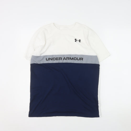 Under Armour Mens White Blue Loose Fit Crew Neck T-Shirt YXL