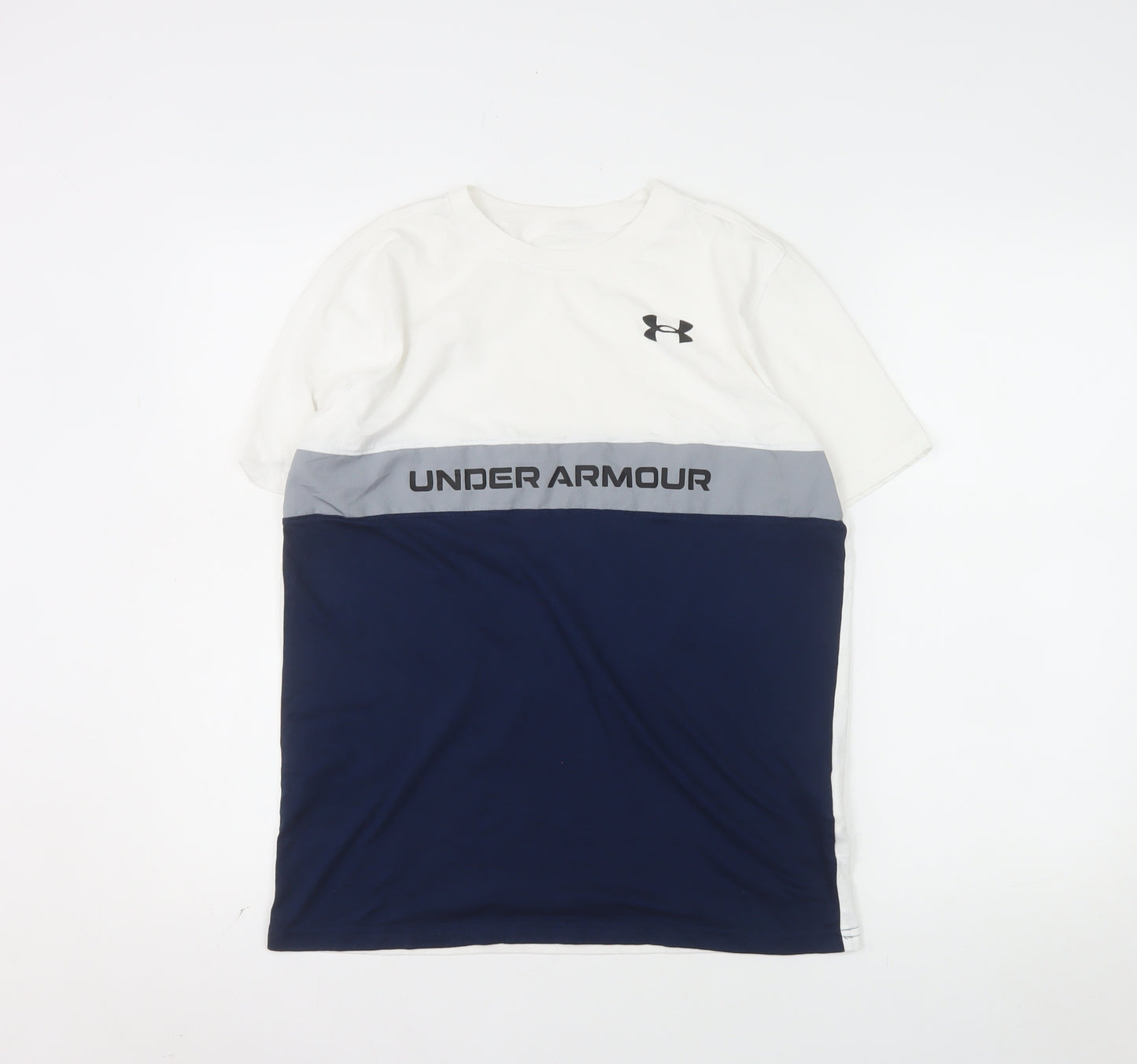 Under Armour Mens White Blue Loose Fit Crew Neck T-Shirt YXL