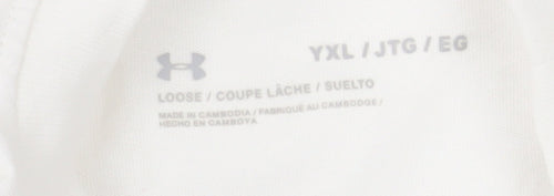 Under Armour Mens White Blue Loose Fit Crew Neck T-Shirt YXL