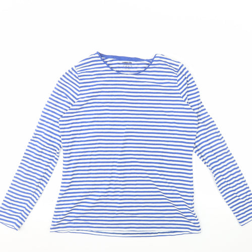 Lands' End Women's Blue White Striped Long Sleeve Cotton Blend T-Shirt L