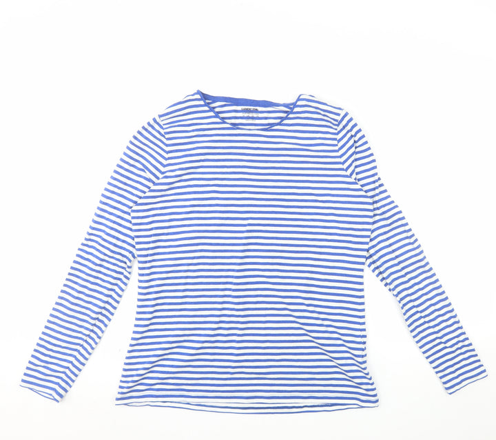 Lands' End Women's Blue White Striped Long Sleeve Cotton Blend T-Shirt L