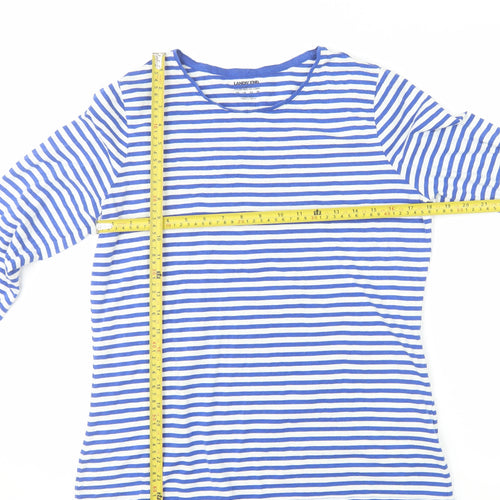 Lands' End Women's Blue White Striped Long Sleeve Cotton Blend T-Shirt L