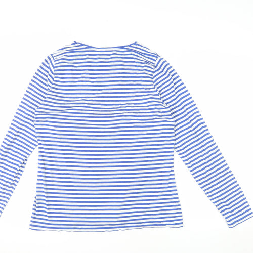 Lands' End Women's Blue White Striped Long Sleeve Cotton Blend T-Shirt L