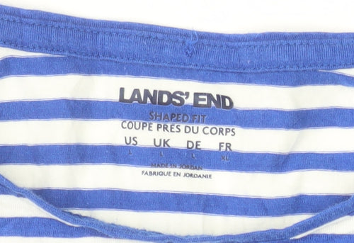 Lands' End Women's Blue White Striped Long Sleeve Cotton Blend T-Shirt L