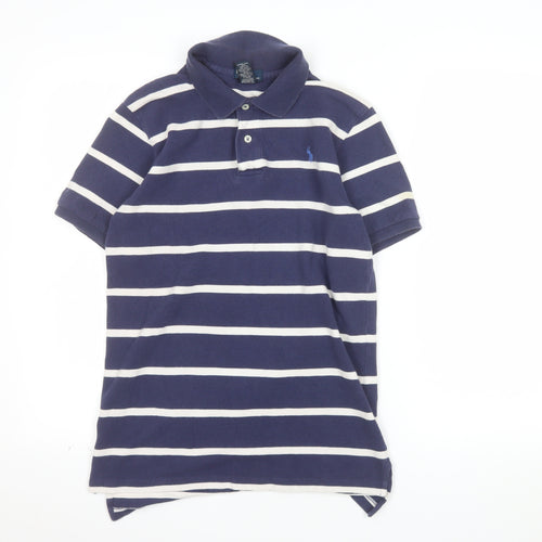 Ralph Lauren Teens Blue Striped Cotton Polo Shirt Size L