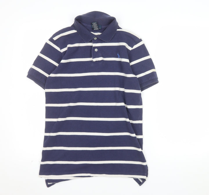Ralph Lauren Teens Blue Striped Cotton Polo Shirt Size L