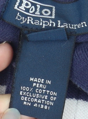 Ralph Lauren Teens Blue Striped Cotton Polo Shirt Size L