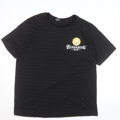 Bundaberg Men's Black Striped 2XL Cotton Crew Neck T-Shirt