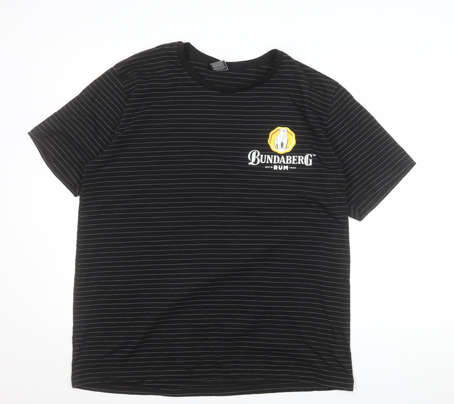 Bundaberg Men's Black Striped 2XL Cotton Crew Neck T-Shirt
