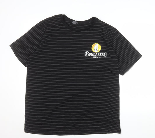 Bundaberg Men's Black Striped 2XL Cotton Crew Neck T-Shirt