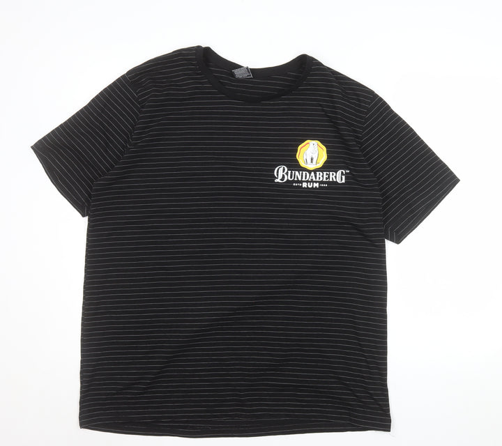 Bundaberg Men's Black Striped 2XL Cotton Crew Neck T-Shirt