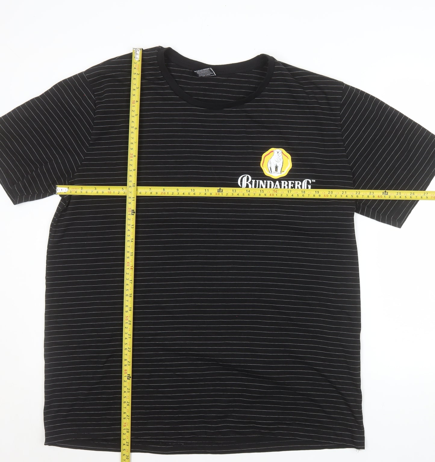 Bundaberg Men's Black Striped 2XL Cotton Crew Neck T-Shirt