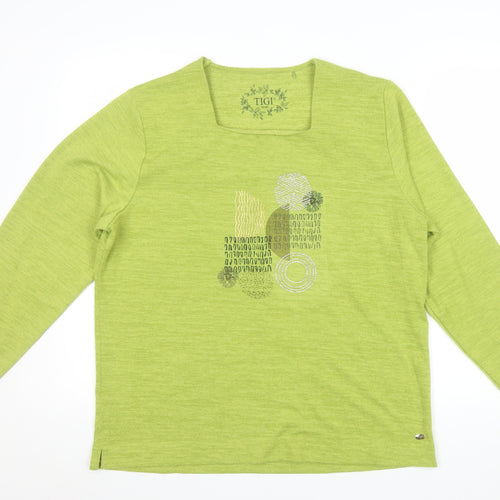 Tigi Women’s Green Long Sleeve Square Neck Pullover Jumper Size 18