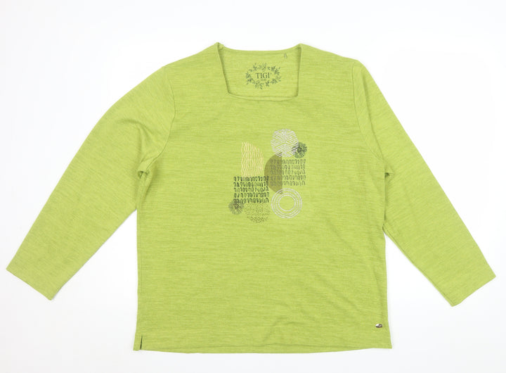 Tigi Women’s Green Long Sleeve Square Neck Pullover Jumper Size 18