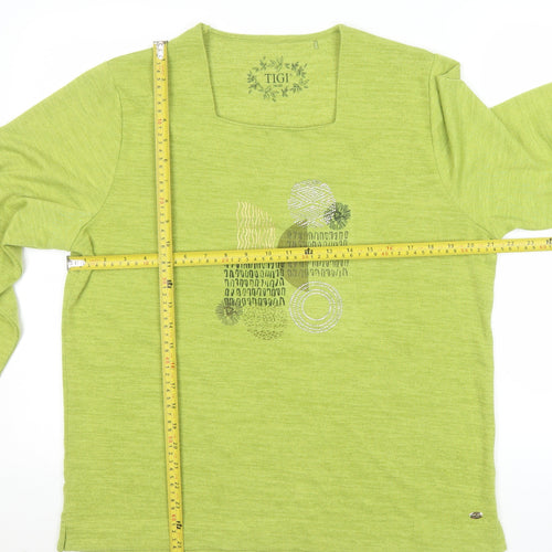 Tigi Women’s Green Long Sleeve Square Neck Pullover Jumper Size 18