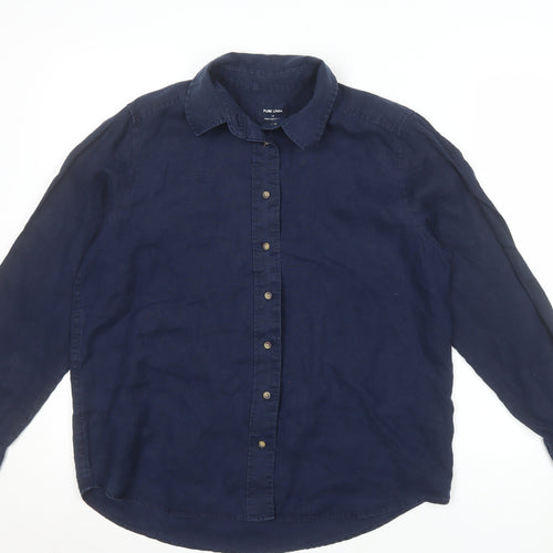 Marks and Spencer Women’s Blue Linen Long Sleeve Button-Up Shirt Size 12