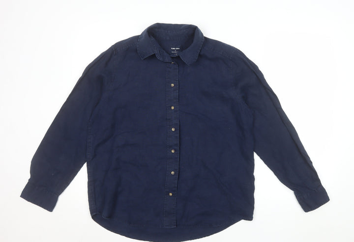 Marks and Spencer Women’s Blue Linen Long Sleeve Button-Up Shirt Size 12