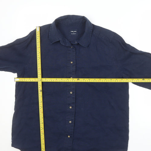 Marks and Spencer Women’s Blue Linen Long Sleeve Button-Up Shirt Size 12