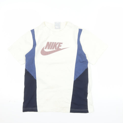 Nike Boys White Blue Colourblock Logo T-Shirt Size 11-12 Years