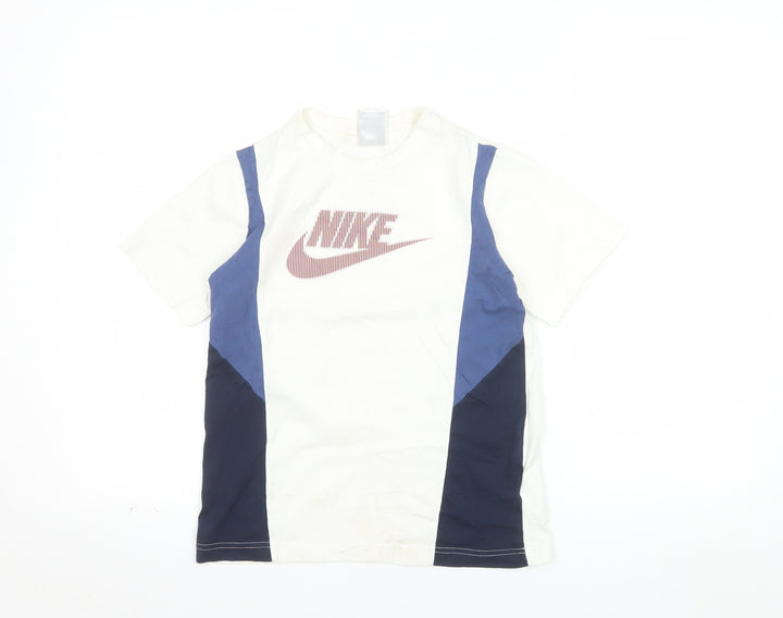 Nike Boys White Blue Colourblock Logo T-Shirt Size 11-12 Years
