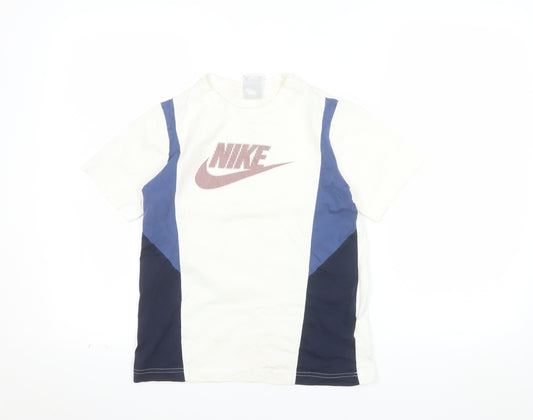 Nike Boys White Blue Colourblock Logo T-Shirt Size 11-12 Years