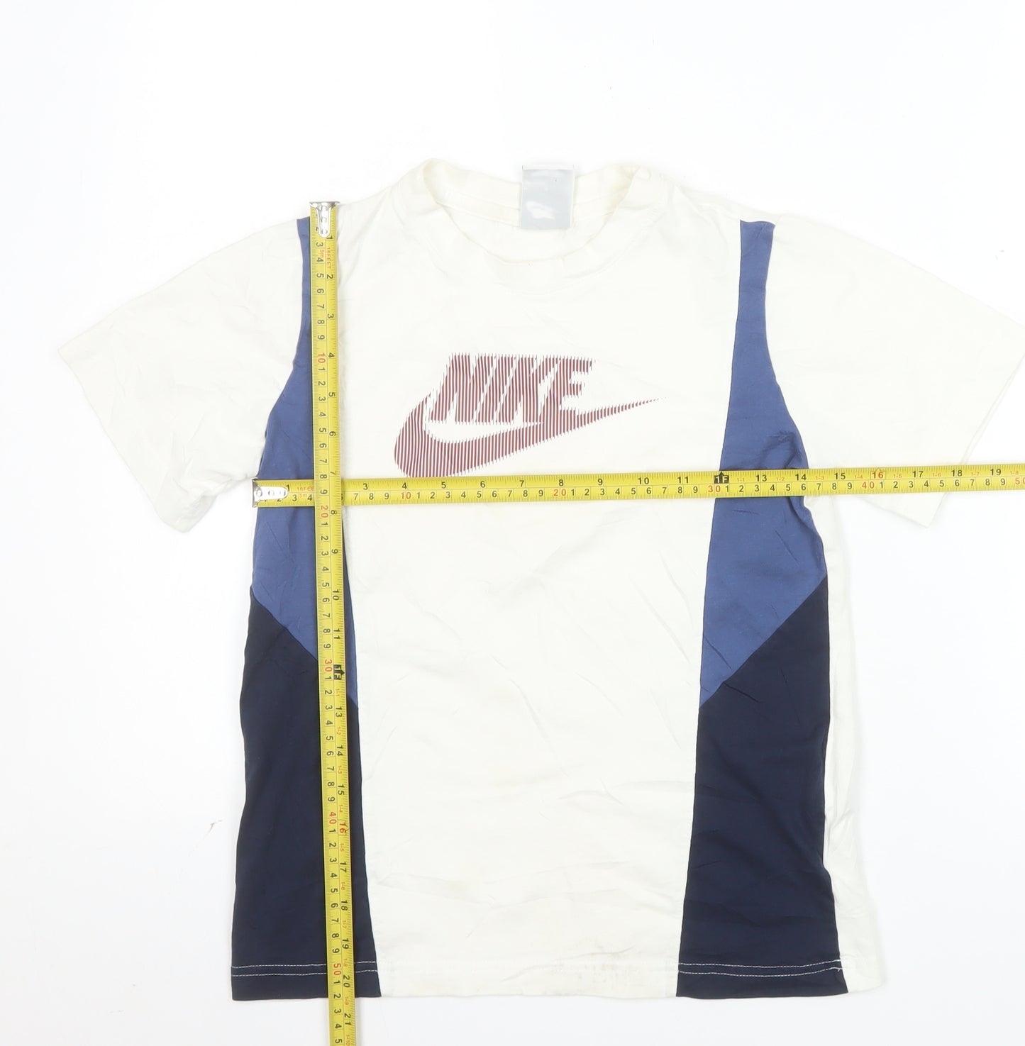 Nike Boys White Blue Colourblock Logo T-Shirt Size 11-12 Years