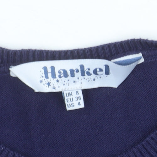 Harkel Women's Blue Rainbow Happy Crew Neck Cotton Jumper Size 8