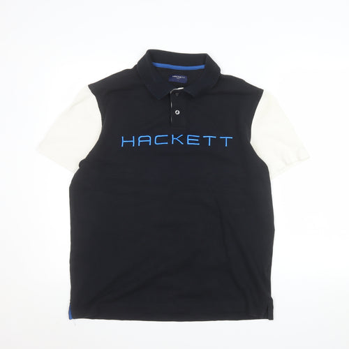 Hackett Golf Men's Black Polo Shirt L Embroidered Logo Cotton