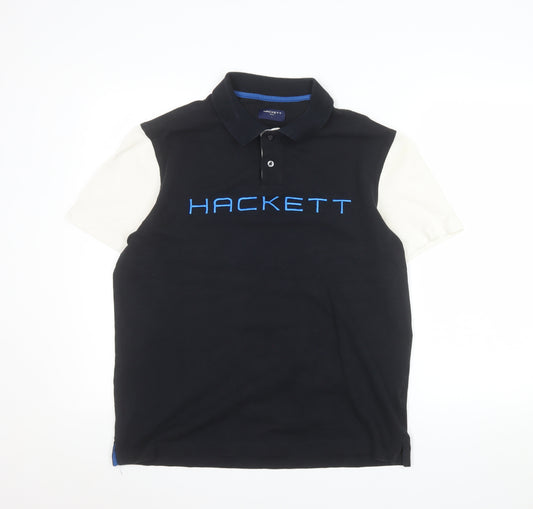 Hackett Golf Men's Black Polo Shirt L Embroidered Logo Cotton