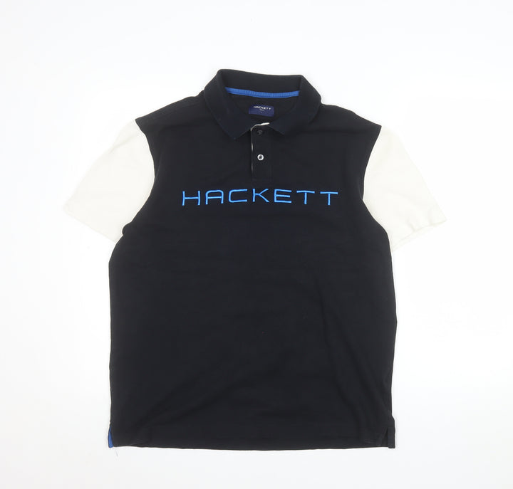 Hackett Golf Men's Black Polo Shirt L Embroidered Logo Cotton