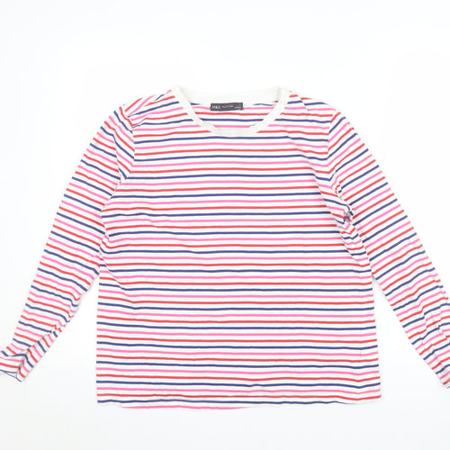 Marks and Spencer Women Multicoloured Striped Cotton Long Sleeve T-Shirt Size 12