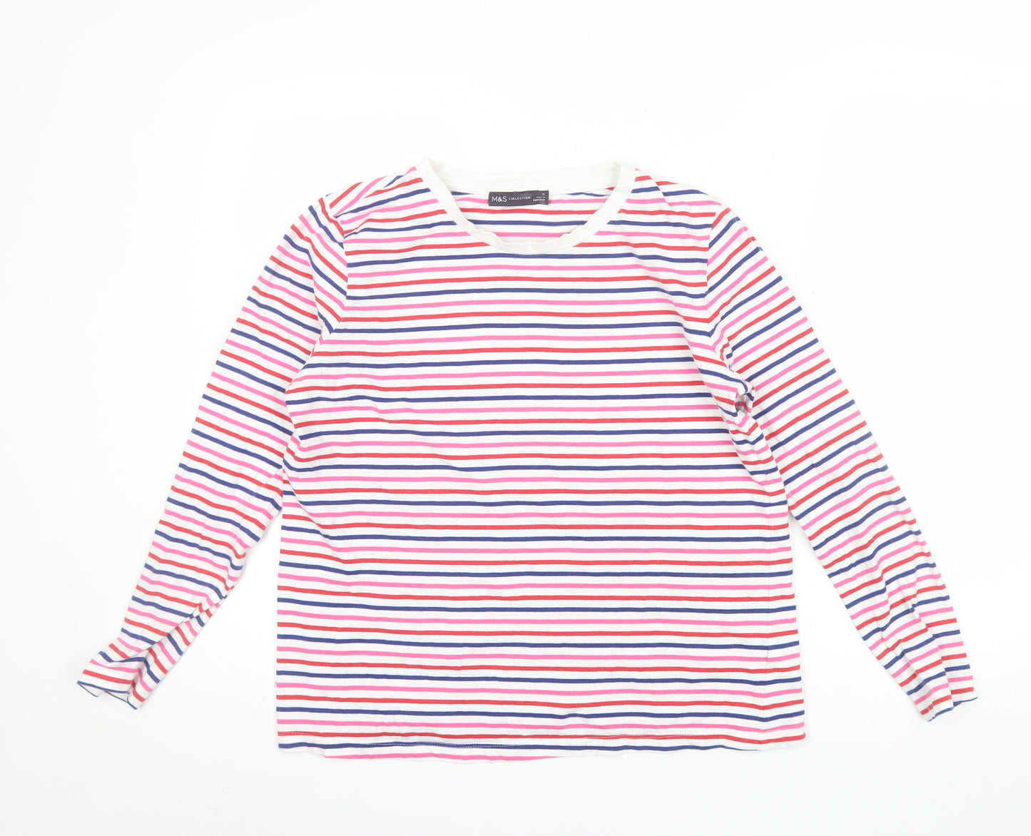 Marks and Spencer Women Multicoloured Striped Cotton Long Sleeve T-Shirt Size 12