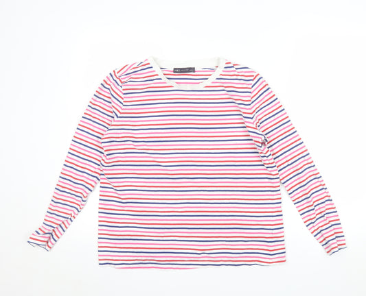 Marks and Spencer Women Multicoloured Striped Cotton Long Sleeve T-Shirt Size 12