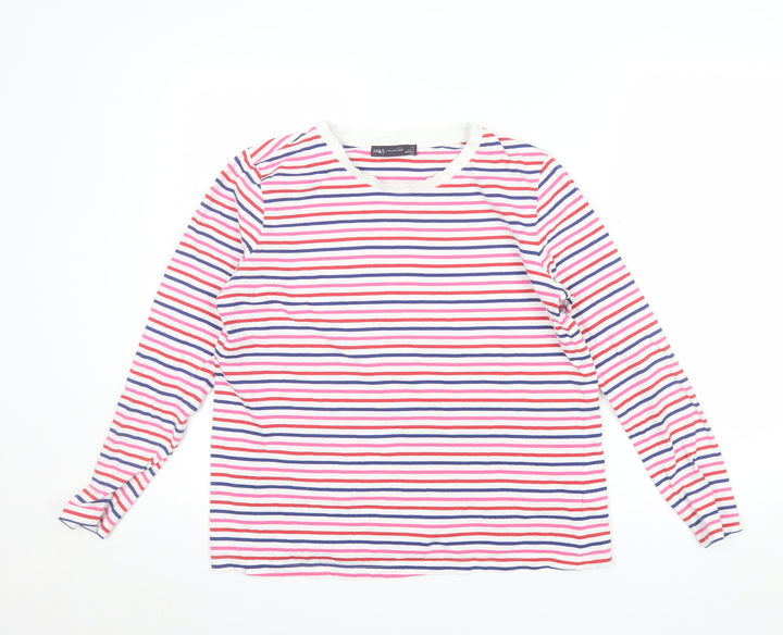 Marks and Spencer Women Multicoloured Striped Cotton Long Sleeve T-Shirt Size 12