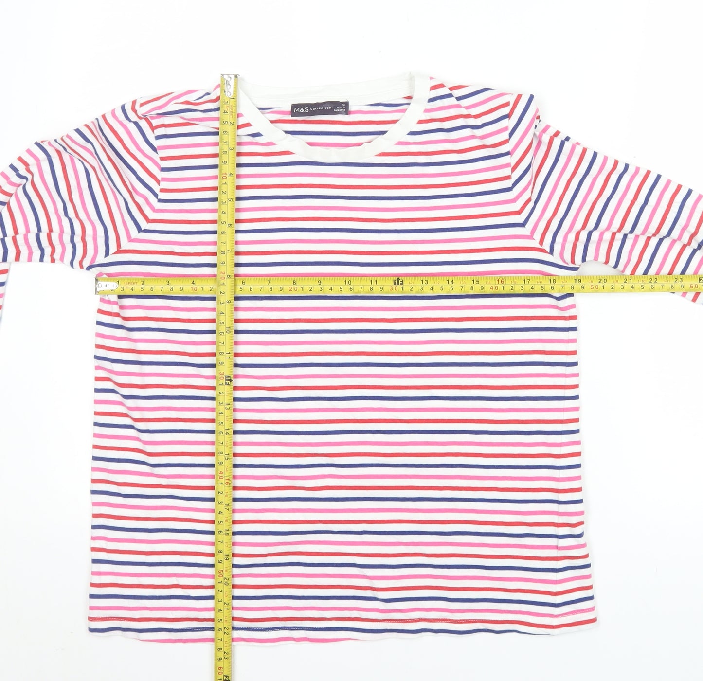 Marks and Spencer Women Multicoloured Striped Cotton Long Sleeve T-Shirt Size 12