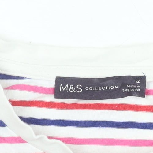 Marks and Spencer Women Multicoloured Striped Cotton Long Sleeve T-Shirt Size 12