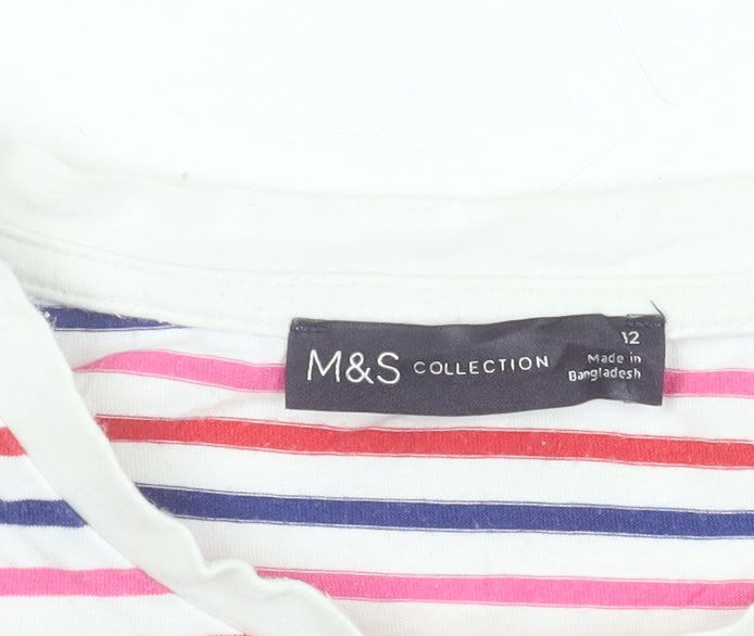 Marks and Spencer Women Multicoloured Striped Cotton Long Sleeve T-Shirt Size 12