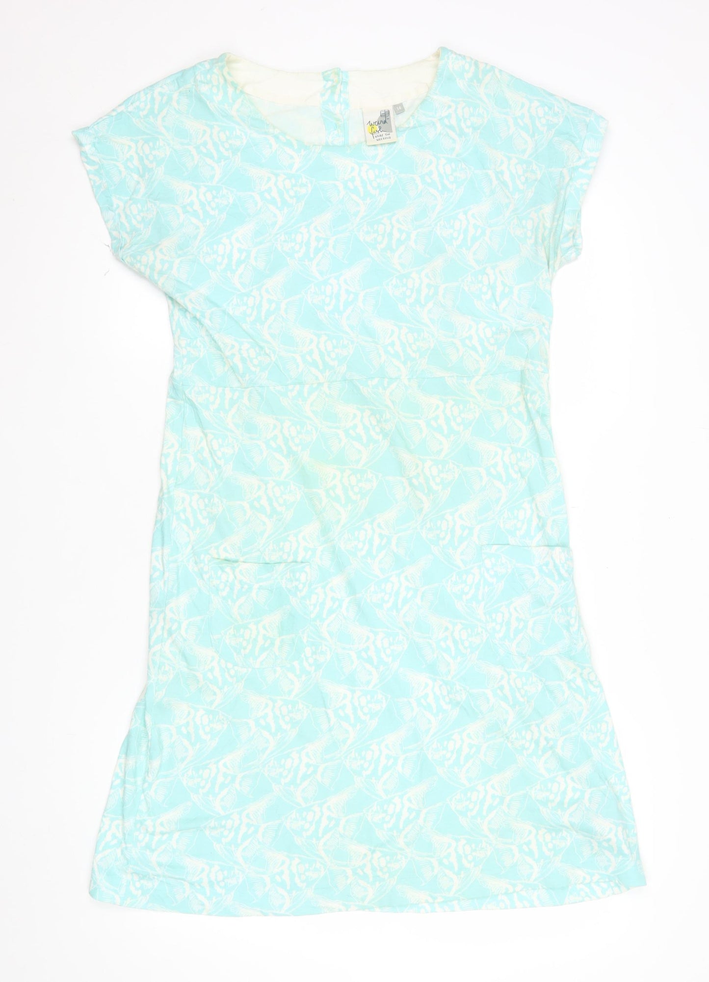 Weird Fish Women Blue Cotton Shift Dress Size 14 Casual Summer