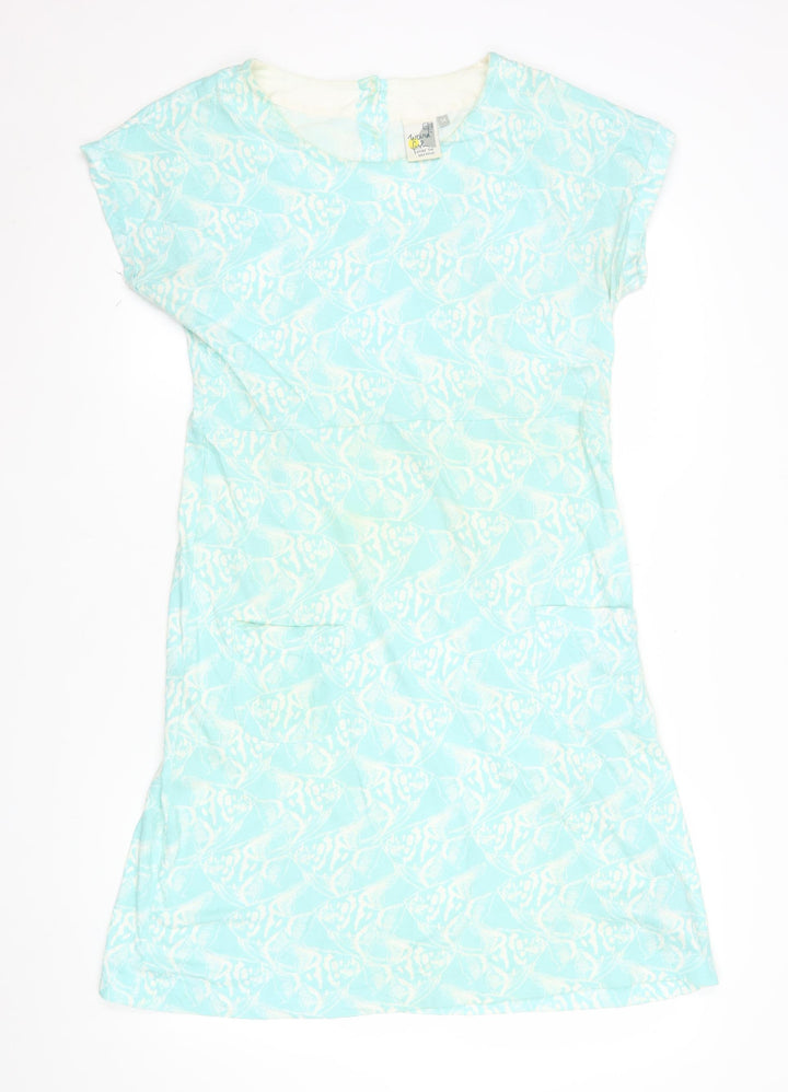 Weird Fish Women Blue Cotton Shift Dress Size 14 Casual Summer