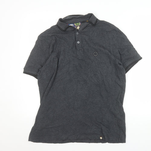Pretty Green Mens Grey Cotton Short Sleeve Polo Shirt XL