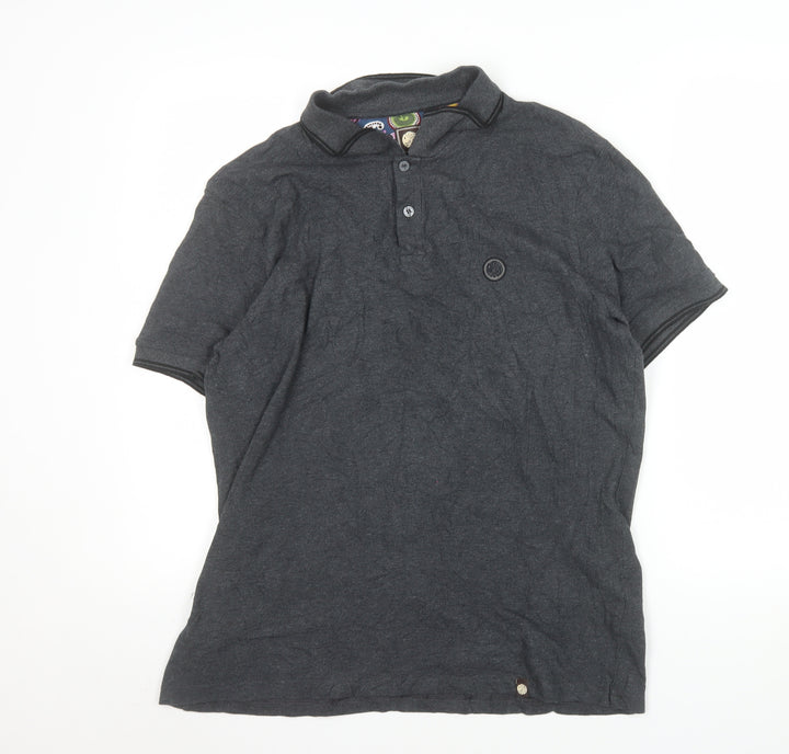 Pretty Green Mens Grey Cotton Short Sleeve Polo Shirt XL