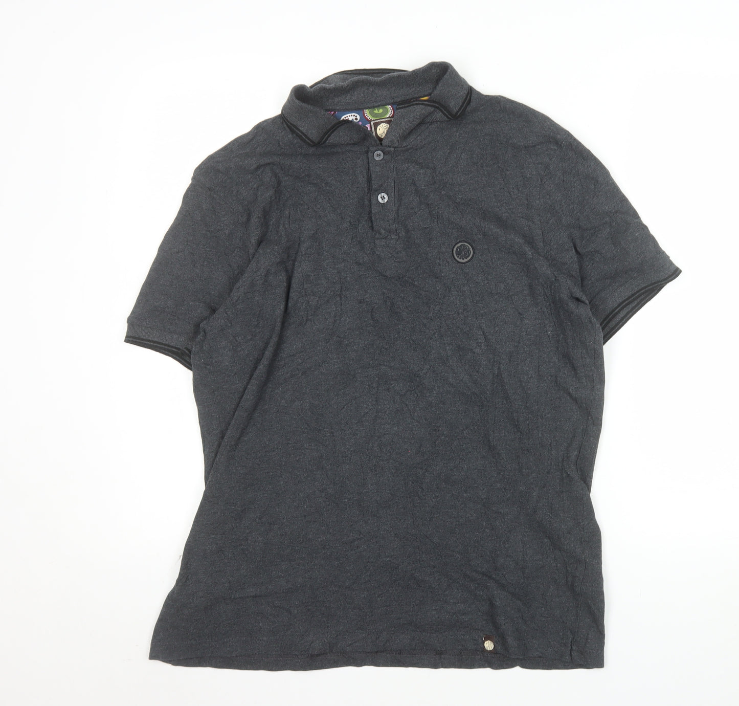 Pretty Green Mens Grey Cotton Short Sleeve Polo Shirt XL