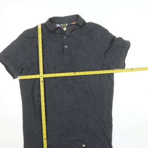 Pretty Green Mens Grey Cotton Short Sleeve Polo Shirt XL