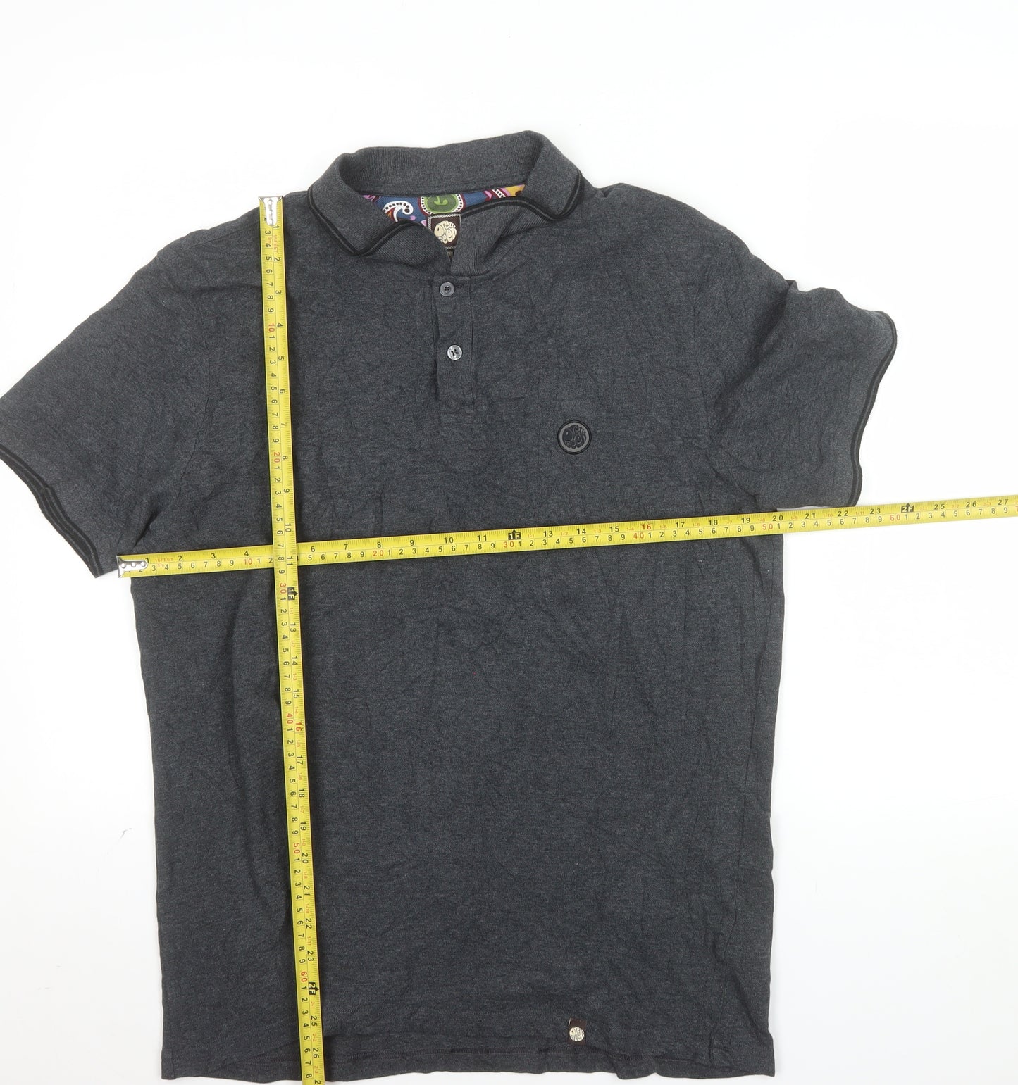 Pretty Green Mens Grey Cotton Short Sleeve Polo Shirt XL