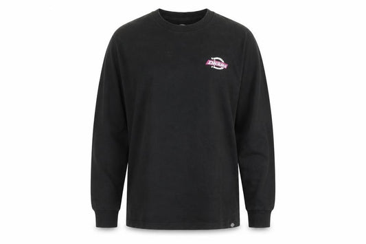 Front view of Dickies women’s black small pullover sweatshirt 100% cotton crew neck