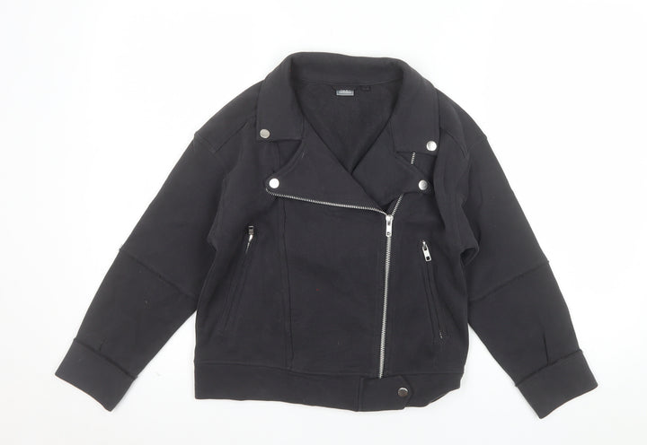 Next Girls Black Biker Jacket 9 Years Cotton Blend Zip Pockets