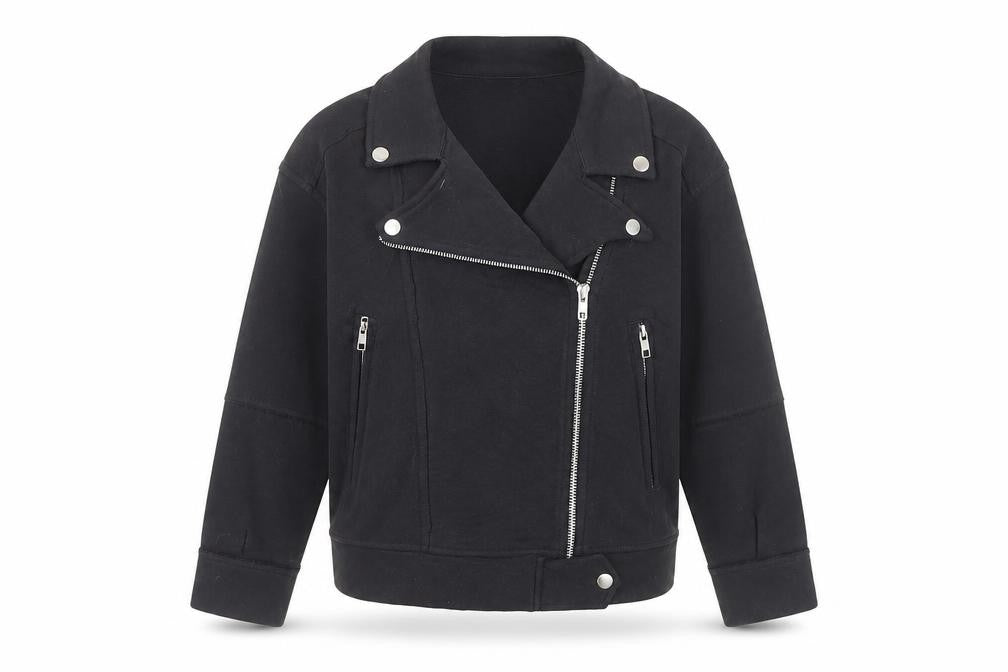 Next Girls Black Biker Jacket 9 Years Cotton Blend Zip Pockets