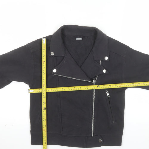 Next Girls Black Biker Jacket 9 Years Cotton Blend Zip Pockets